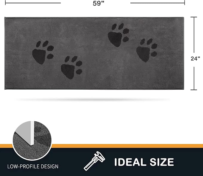 PURRUGS Dirt Trapping Door Mat 24" x 59", Non-Skid/Slip Machine Washable Microfiber Entrance Rug, Shoes Scraper, Dog Doormat, Super Absorbent Floor Mat for Muddy Wet Shoes and Paws, Grey
