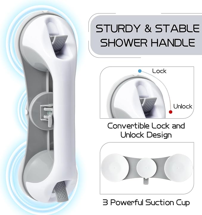 Grab Bars for Bathtubs Showers - 2 Pack Bath Shower Handles for Senior with 3 Suction Cups, 11 Inch Bathroom Heavy Duty Safety Grip Bar, Removable No Drilling Handrail Handicap for Elderly