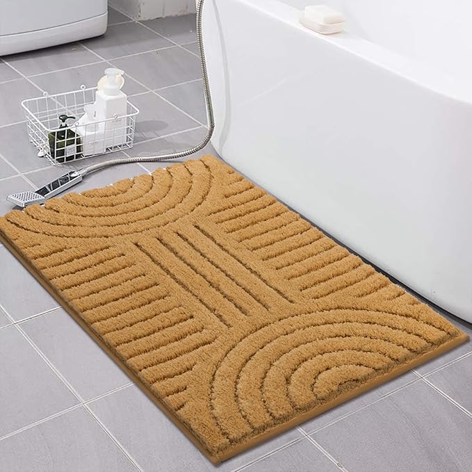 SHACOS Boho Bathroom Rugs 24"x36" Extra Soft Absorbent Microfiber Bath Mats Home Decor Non Slip Carpet Machine Washable Shaggy Bath Rugs for Bath Room Shower Bathtub, Mustard 2' x 3'