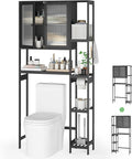 Over the Toilet Storage Cabinet Above Toilet Bathroom Organizer with Toilet Paper Holder Stand Bath Organizer with Adjustable Shelves & Acrylic Doors,Anti-Tip Device (Black)