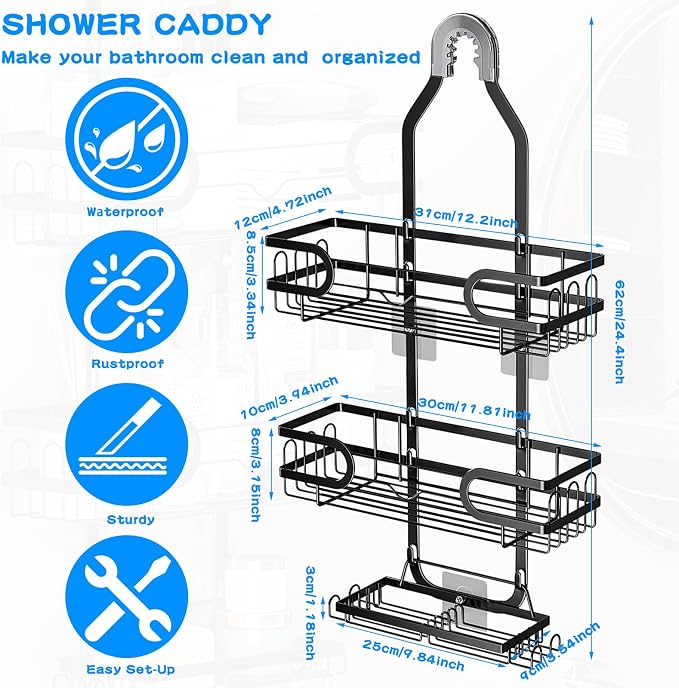 Shower Caddy Hanging, Shower Caddy Hanging Bathroom Shower Organizer, Long Bathroom Shower Organizer Hanger Rack with Hooks,Soap Holder