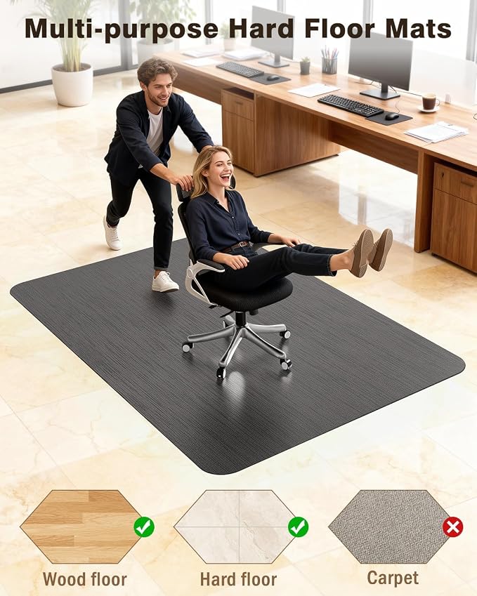 Blvornl Ultra Large Office Chair Mat for Hardwood Floor, Rolling Chair Mat for Hard Wood, Large Anti-Slip Hard Floor Protector, Heavy Duty Computer Desk Rug for Office and Home 47.2"*53" Black