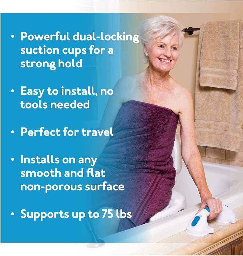Carex Suction Shower Grab Bar – 12” Ultra Grip Shower Handle - Dual Locking Grab Bars for Bathtubs and Showers – Seniors, Disabled, Handicap, Elderly Assistance Product