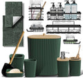 Clara Clark Bathroom Set - Hunter Green Bathroom Accessories Set, 6PC Bathroom Accessory Set, Bathroom Sets with Bathroom Rugs, Adhesive Corner Shower Caddy Hanging, Toilet Brush & Trash Can