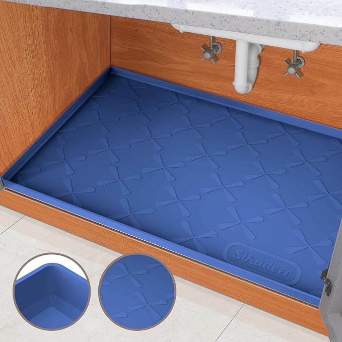 SIKADEER 31" x 22" Under Sink Mat Waterproof, Silicone Mat Kitchen Drawer Shelf and Cabinet Liner, Sink Protector for Kitchen Organizers and Storage, Boot Tray Pet Food Mats
