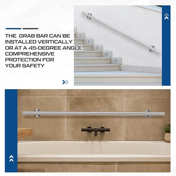 Zonon 1 Pcs 57 Inch Grab Bar for Bathroom Shower Toilet Bathtub, Stainless Steel Extra Long Safety Grab Bar for Elderly, Heavy Duty Shower Support Handle for Seniors Handicapped (Modern,Silver)