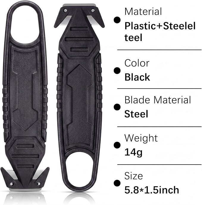 Therwen 20 Pcs Safety Box Cutter Knife of Stainless Steel Concealed Blade Package Opener with Tape Splitter for Carton Cardboard Wrap Letter Work Bag Straps Film Utility Tool (Black)