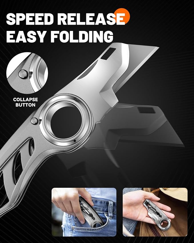 Folding Utility Knife Pocket Knife, Heavy-Duty Box Cutter with Anti Slip Finger Loop, Quick Change Blade Razor Knife, Box Cutters for Home, Office, Warehouse, Durable Razor Knife, Box Knife (Grey)