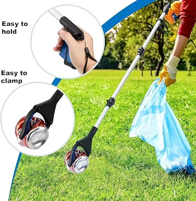 43" Grabber Reacher Tool, Foldable Reacher Grabber Pickup Tool with 360° Rotating Jaw & Magnets, Extra Long Trash Picker Upper Grabber, Lightweight Grabbers for Seniors (Blue)