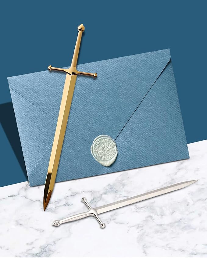 Letter Opener Envelope Slitter Mail Opener Tool Sword Letter Opener Vintage Decorative Letter Opener Knife Desks Decoration Silver Ergonomic Grip Handle Office Mail Supplies（Golden）
