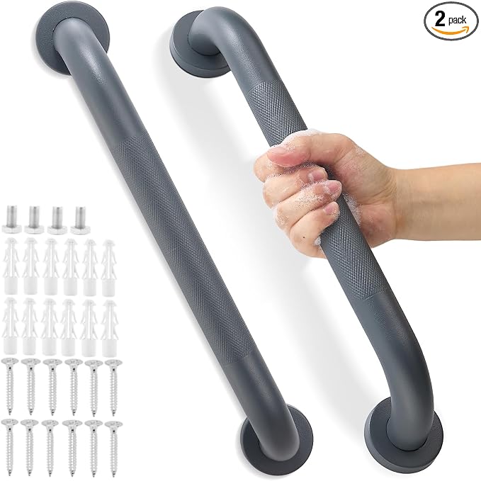 Grab Bars for Shower, Zynuhmo 2 Pack 16 Inch Anti Slip Stainless Steel Bathroom Safety Shower Grab Bar Handrails for Handicap Injury Pregnant Senior Assist Shower Handles(Gun Grey, 1.25" Diameter)