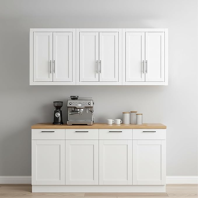 Crosley Furniture Savannah 3-Piece Wall Kitchen Storage Cabinet, Cabinets for Laundry, Bathroom, White