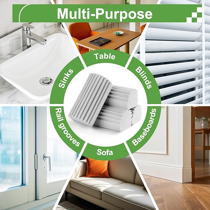 Jeymei 8-Pack Damp Clean Duster Sponge, Sponge Cleaning Brush, Duster for Cleaning Blinds, Glass, Baseboards, Vents, Railings, Mirrors, Window Track Grooves and Faucets