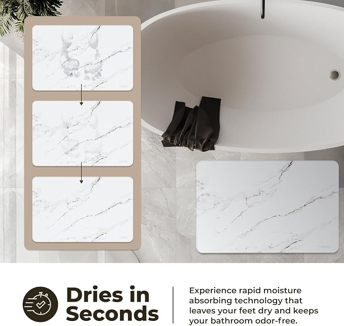 TOSORO - Stone Bath Mat Diatomaceous Earth Shower Mat Non-Slip Super Absorbent Diatomite Stone Bath Mats for Bathroom Floor Quick Drying Natural Easy to Clean (23.5 x 15) - Sandstone