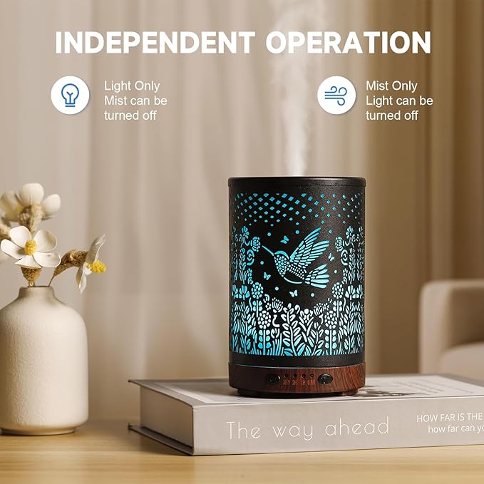 Essential Oil Diffuser 120ML Metal Aromatherapy Diffuser with Timer, Cool Mist Humidifier with Auto Shut-Off & 7 Color Lights for Home Office Spa (Bird)