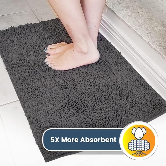 Muddy Mat® | Super Absorbent Door Mat Indoor, Microfiber Quick Dry Chenille Entryway Rug, Non-Slip Front Door Mat, Indoor Mats for Entryway, Machine Washable Pet Rug, Charcoal 24" x 96"