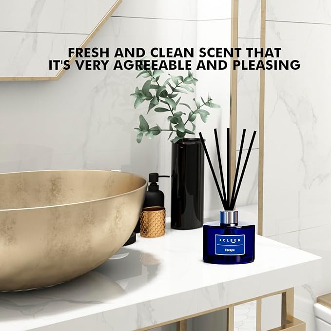 Xcleen Reed Diffuser, 6.7 Oz Escape Scented Diffuser with Sticks, Long Lasting Fragrance Air Freshener, Bathroom Shelf Decor