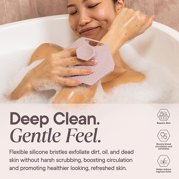TOOLETRIES Premium Silicone Body Scrubber 2.0, Hygienic Loofah Alternative, Exfoliating Shower Scrubber for Sensitive Skin, Quick Drying & Long-Lasting Bathroom Essentials for Men & Women - Blossom