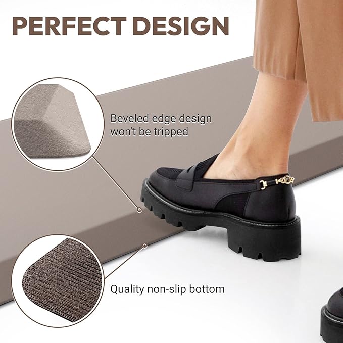 4/5 Inch Thick Kitchen Mat - Cushioned Anti Fatigue Mats for Kitchen Floor - Easy to Clean, Waterproof, Non-Slip Kitchen Rug for Sink, Office, Kitchen (22''x72'' Khaki)