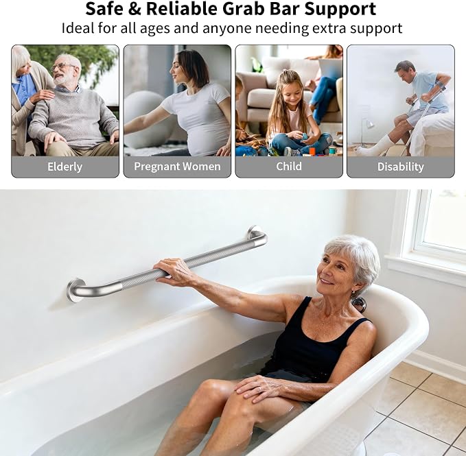 2 Pack Shower Grab Bar 32 Inch, ZUXET Brushed Nickel Handicap Grab Bar w/Knurled Grip, 304 Stainless Steel Bathroom Handrail for Toilet, Shower, Bathtub, Wall Mounted Anti-Slip Support Bar for Seniors