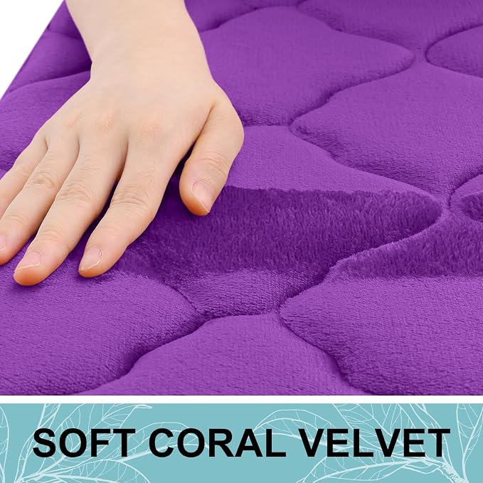 OLANLY Memory Foam Bath Mat Rug 47x24, Ultra Soft and Absorbent Bathroom Rugs, Non-Slip, Comfortable, Machine Washable Bath Carpet for Bathroom Floor, Tub, Shower and Home Decor Accessories, Purple