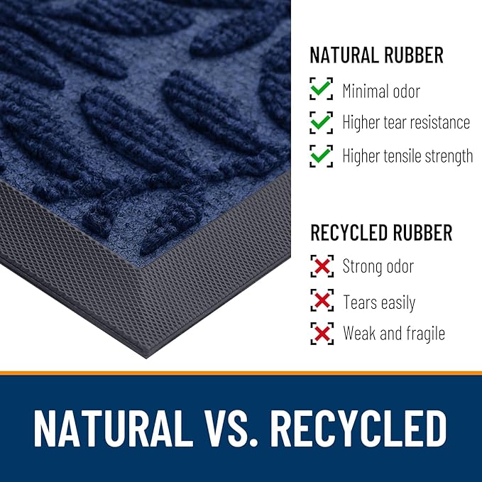 OLANLY Door Mat Indoor Outdoor Entrance, 29.5x17, Waterproof All-Weather All-Season Doormat, Sturdy Natural Rubber, Stain and Fade Resistant, Low Profile, Easy Clean Patio Entryway Mat, Navy Blue