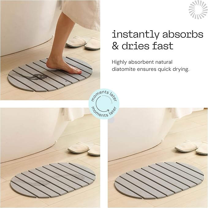 Deepstone Foldable Stone Bath Mat – Large Diatomaceous Earth Mat, Quick Dry with Non-Slip Base, Water Absorbing Bathroom and Shower Stone Mat, Easy to Clean (24” x 15”), Gray