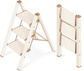 3 Step Ladder, Aluminum Folding Step Stool with Anti-Slip Sturdy and Wide Pedal, Lightweight Portable Stepladder for Home and Kitchen Use Space Saving, 330 lbs, Chocolate White