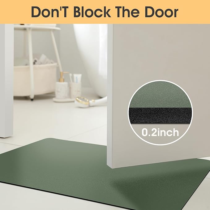 ACCUMTEK Non Slip Bath Mat, Thin Bathroom Rugs Fit Under Door, Quick Dry Bath Mats, Machine Washable Bath Rugs for Bathroom, Bathtub & Kitchen, Dark Green/Upgraded Solid/32 x20