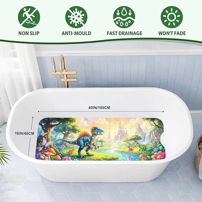 XIYUNTE Baby Bath Mat for Tub Non Slip Kids, BPA Free Extra Long Bathtub Mat 40x16 with Drain Holes and 200 Suction Cups, Non Toxic Machine Washable Toddler Bath Mat, Eco-Friendly Certified