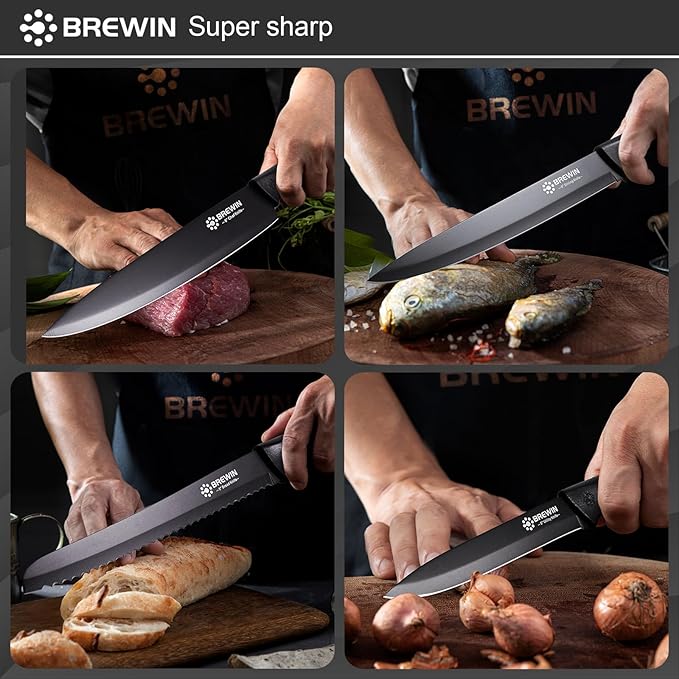 Knife Set, Brewin Kitchen Knife Set, Knives Set for Kitchen, Universal Knife Block, Utility Knife Block Set, New Home Essentials, Apartment Essentials, camping essentials, rv essentials