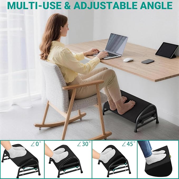 YEASHEIN Adjustable Foot Rest for Under Desk at Work, Ergonomic Foot Stools with 7 Positions, Elevated Cushion Under Desk Footrest with Metal Frame, Leg Rest Used for Home, Car, PC Gaming Accessories
