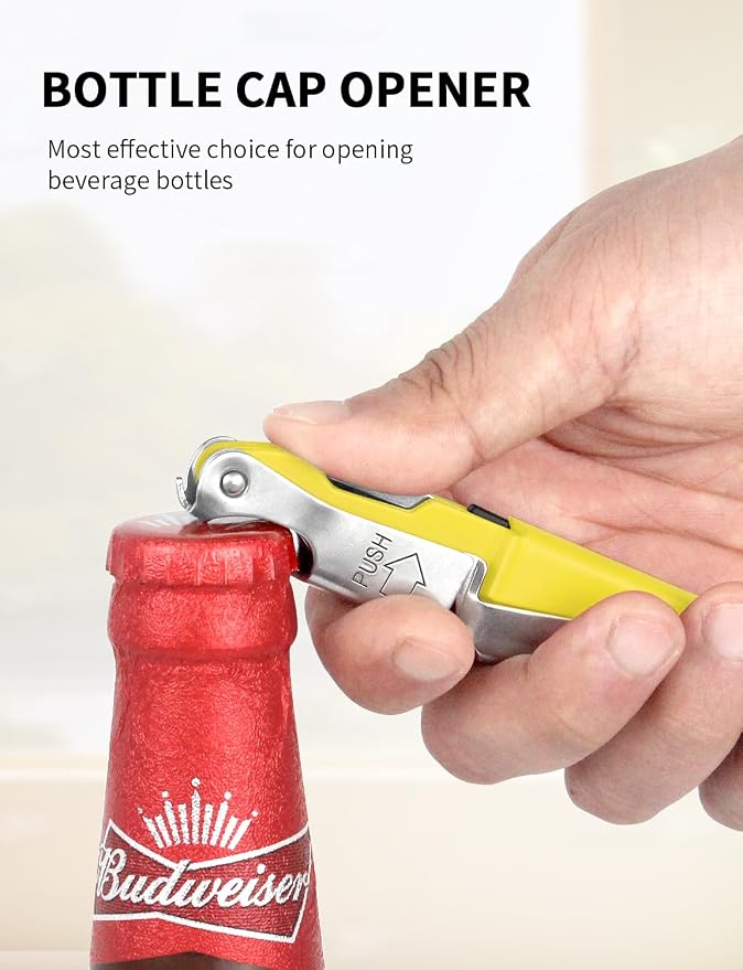 CORKAS Wine Key - Professional Handcrafted Heavy Duty Waiter Corkscrew, Compact Wine Opener with Double Hinged, Foil Cutter and Bottle Opener, Gifts for Servers, Sommelier, Bartenders - Yellow