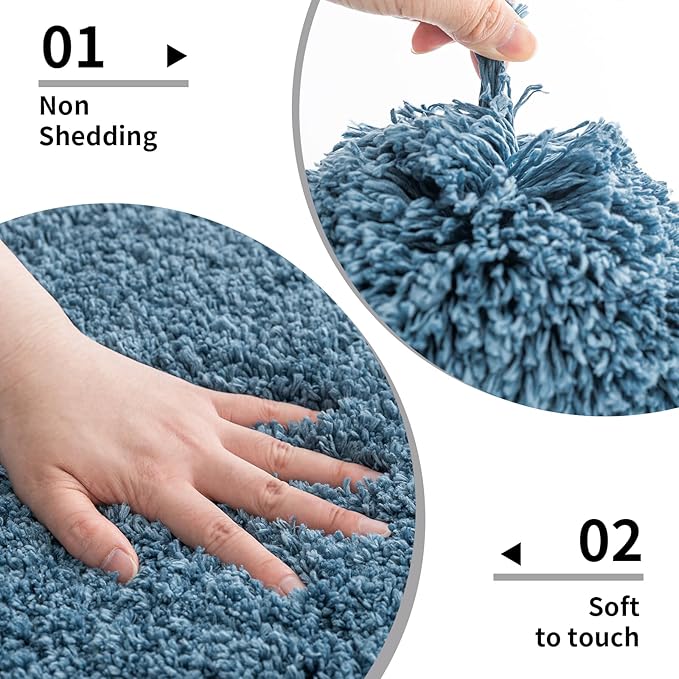 Disolla Blue Bathroom Rug 24x36 - Non-Slip Plush Thick Bath Mat, Highly Absorbent & Ultra Soft Fluffy Floor Mat, Machine Washable for Shower and Tub