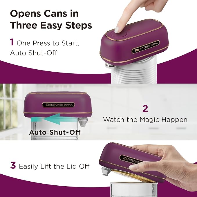Kitchen Mama Orbit One Rechargeable Electric Can Opener: Hands-free, USB-C Charging, Automatic Stop, Smooth Edge, Safety, Blade for Large Cans, Heavy Duty, with Storage Box (Royal Burgundy)