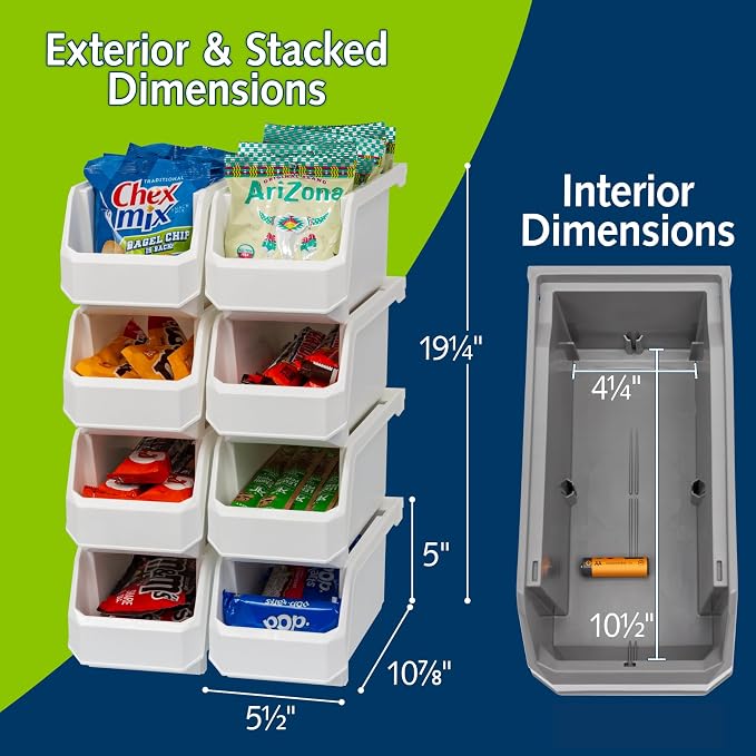 ReadySpace Plastic Containers for Organizing and Storage Bins for Closet, Kitchen, Office, Garage or Pantry Organization, Stackable Bins, Medium (11" x 5" x 5.5"), 8-Pack, White