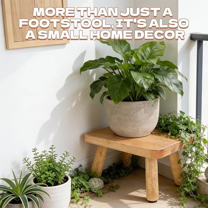 Small Wooden Step Stools 6” Non-Slip One Step Stool Holds 350 lbs, Heavy Duty Bathroom Stool Plant Stand Rectangular Footstool for Adult, Bedroom, Office, Nursery, Easy Assembly