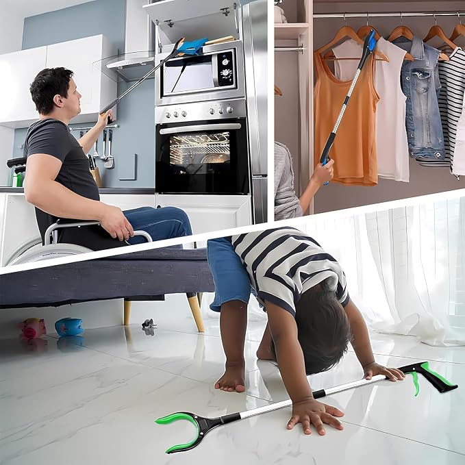 32" Grabber Reacher Tool (2-Pack), Foldable Trash Picker Upper with 360° Rotating Jaw & Magnetic Tip, Heavy Duty Reaching Assist Stick for Seniors, Post Surgery Recovery Must Haves Mobility Aid