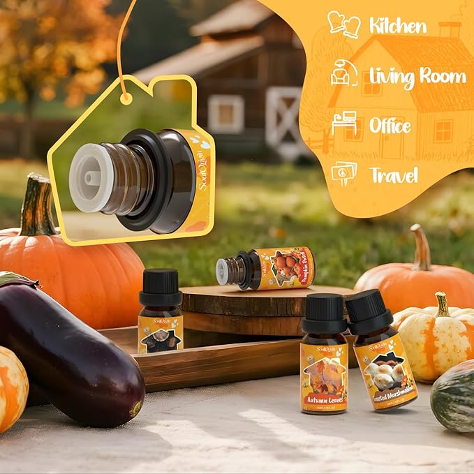 Soulorigin Fall Cozy Cabin Fragrance Oils Set, Essential Oil for Diffuser, Use for Soap Candle Making-Smoky Cedar Wood, Roasted Marshmallows, Autumn Leaves, Warm Flannel, Fireplace Time, Pumpkin Patch