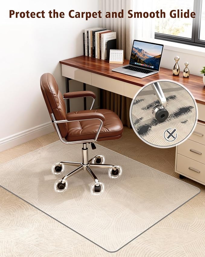 Soimeat Hard Frosted Office Chair Mat for High Pile Carpet and Hardwood Floor, 32" x 55" Anti-Slip Computer Rolling Chair Mat, Heavy Duty Chair Pad Under Desk Carpeted Floor Protector for Home, 1 PCS