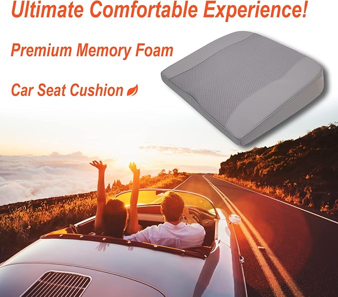 Lofty Aim Car Seat Cushion, Comfort Memory Foam Car Cushions for Driving - Sciatica & Lower Back Pain Relief, Driver Seat Pillow for Auto, Office Chair, Wheelchair - Gray