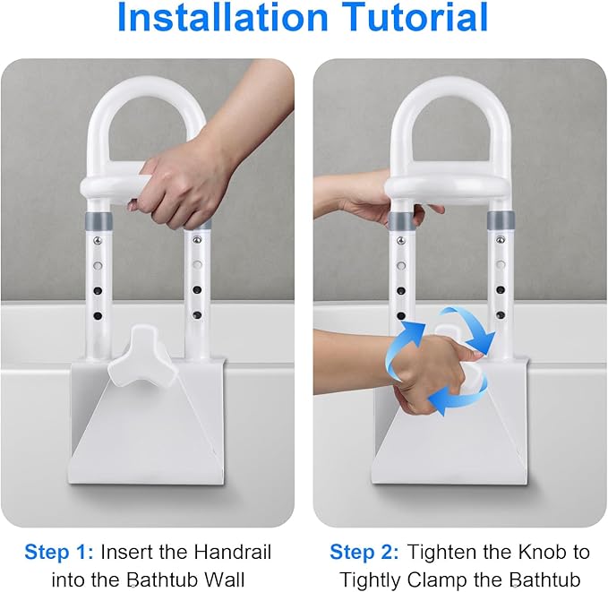 Adjustable Bathtub Safety Rail - Non-Slip Shower Grab Bar Handle, Bathtub Grab bar, Fits 3.15"-6.69" Walls, 300lbs Support, Sturdy Bathtub Safety Rail for Elderly & Disabled