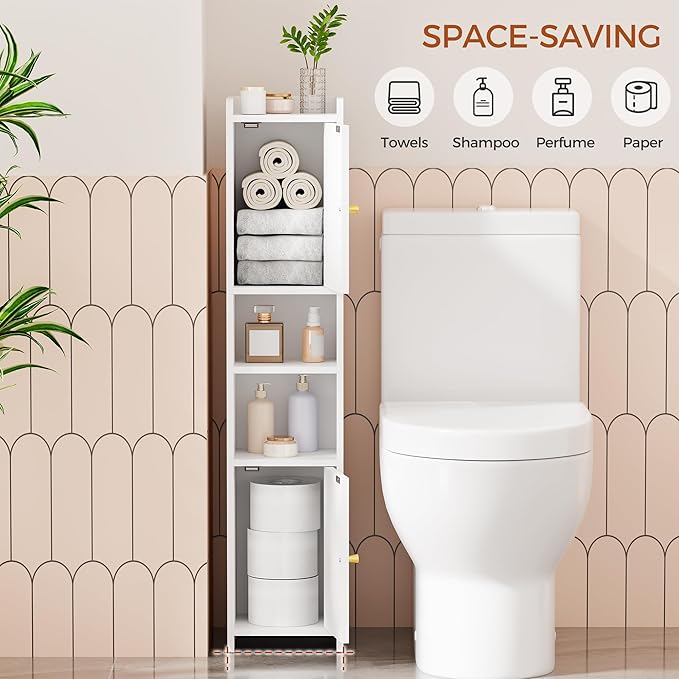 ANWBROAD Slim Bathroom Storage Cabinet Corner Narrow Cabinet with 2 Doors and Adjustable Shelf Freestanding Small Bathroom Organizers and Storage for Small Spaces, Kitchen, Living Room White USBC011W