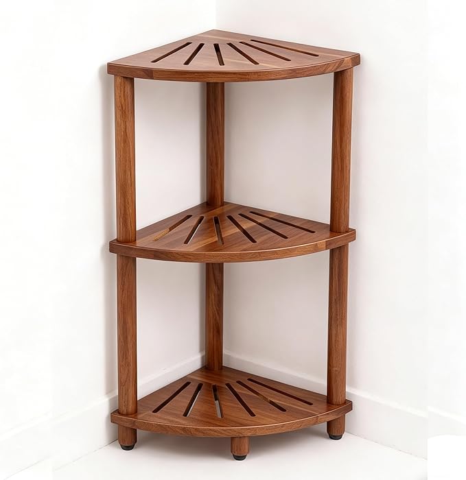 Corner Shelf Shower Caddy Stand 3 Tier for Bathroom, Space Saving Shower Organizer Corner Stand, Bathroom Shelves for Inside Shower - Home Decor & Bathroom Storage Acacia