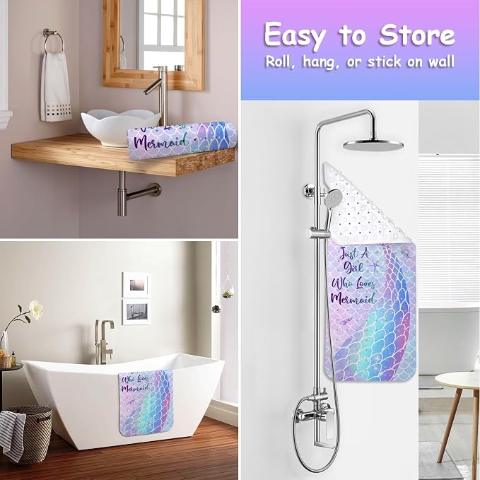 Bathtub Mat Non Slip, Mermaid Extra Long Bath tub Mat Shower Floor Mat with Suction Cups and Drain Holes for Adults Kids Elderly 40 X 16 Inch