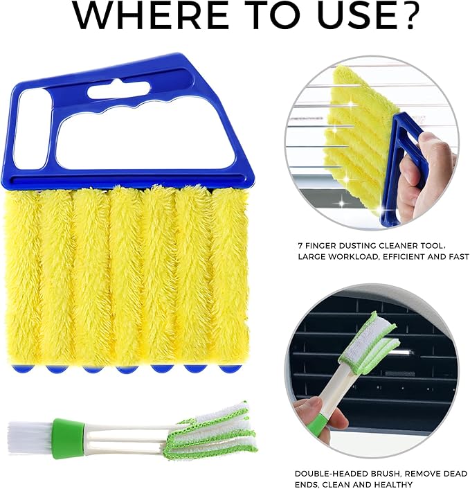 4Pcs Window Venetian Blind Cleaner Duster Tool,Washable 7 Fingers Dusting Cleaner and Air Vent Cleaner,Shutter Brush,Blinds Air Conditioner Keyboard Fan Duster Dirt Housekeeping Tool