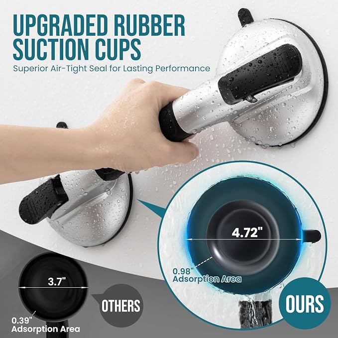TAILI Grab Bars for Bathtubs and Showers, Shower Handles for Elderly Suction,Maximum 330lbs,Shower Grab Bar with Upgraded Rubber Suction Cups,Safety Grip for Senior, No Drilling Removable,Black