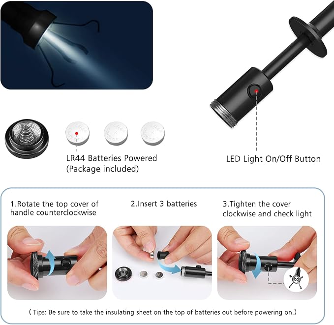 Housolution 28.34in Grabber Tool Magnetic Four-Claw Picker, Bendable Hose Reacher Pickup Sweeper with LED Light Battery, Flexible Long Handy Reaching Assist Tool for Litter Pick/Home Sink/Drain, Black