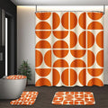 Orange Boho Mid Century Shower Curtain Set with Toilet Lid Cover and Non-Slip Rugs, Abstract Geometric Art 4 Pcs Modern Minimalist Vintage Shower Curtain for Bathroom Set with 12 Hooks