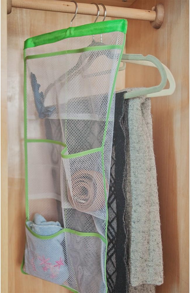 ALYER 6 Storage Pockets Hanging Mesh Shower Caddy,Space Saving Bathroom Accessories and Quick Dry Bath Organizer with Hanger,Green